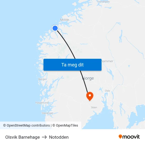 Olsvik Barnehage to Notodden map