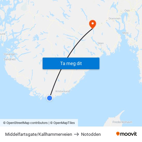 Middelfartsgate/Kallhammerveien to Notodden map