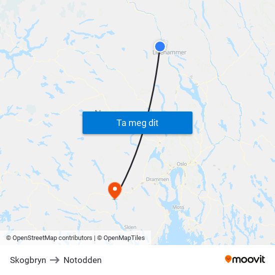 Skogbryn to Notodden map