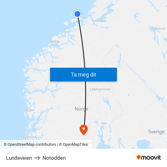 Lundeveien to Notodden map