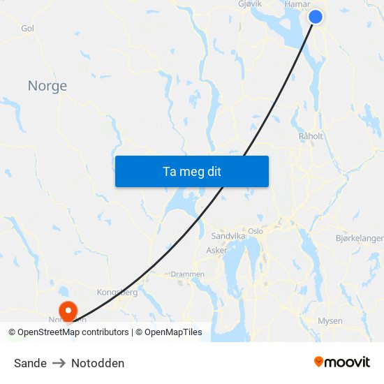 Sande to Notodden map