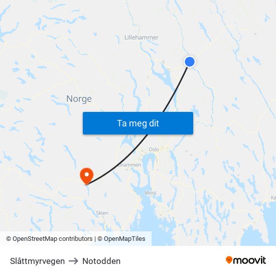 Slåttmyrvegen to Notodden map