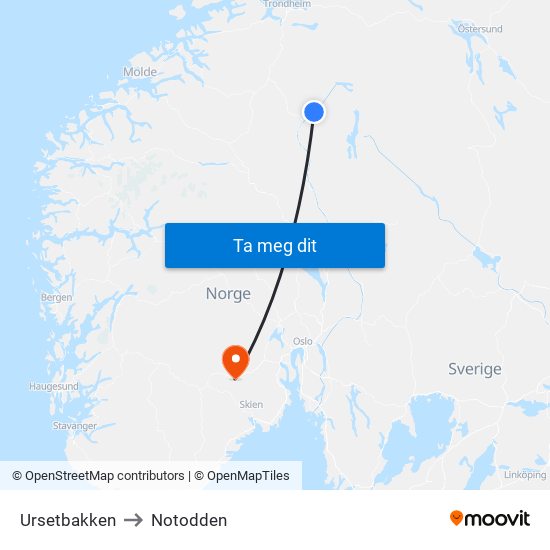 Ursetbakken to Notodden map