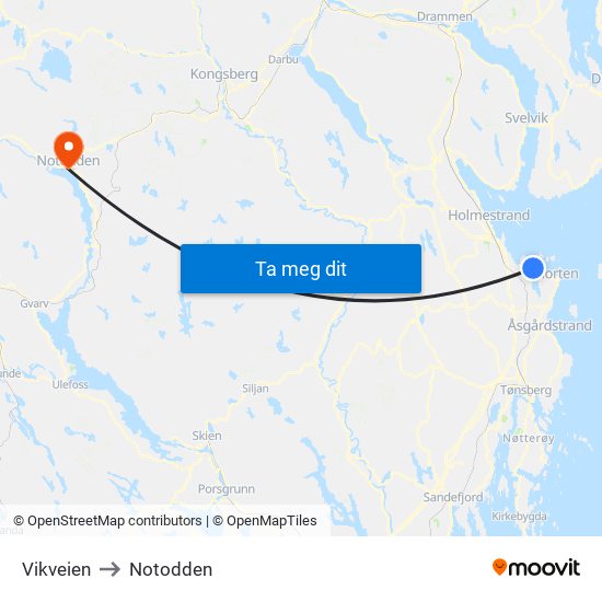 Vikveien to Notodden map