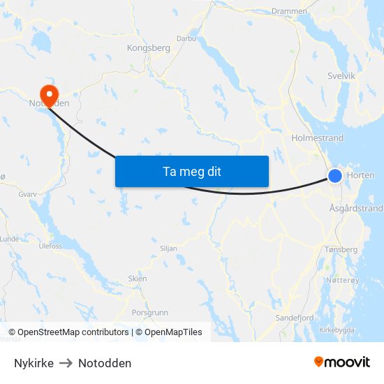 Nykirke to Notodden map