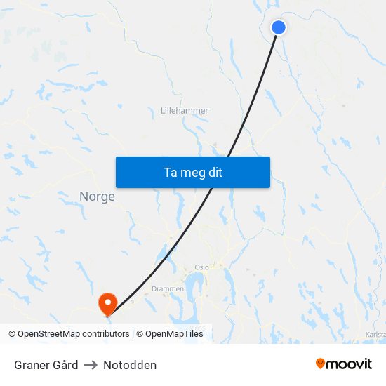 Graner Gård to Notodden map