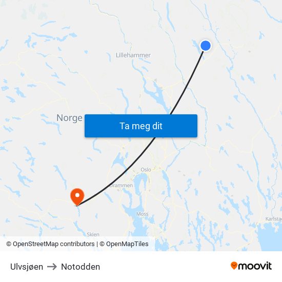 Ulvsjøen to Notodden map