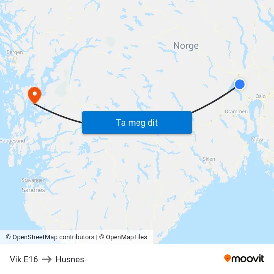 Vik E16 to Husnes map