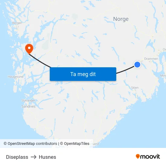 Diseplass to Husnes map