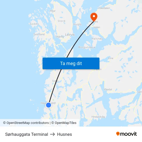 Sørhauggata Terminal to Husnes map