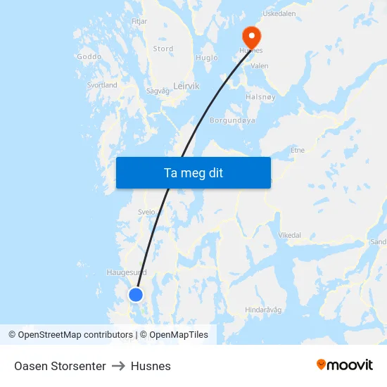 Oasen Storsenter to Husnes map