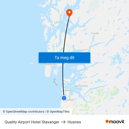 Quality Airport Hotel Stavanger to Husnes map