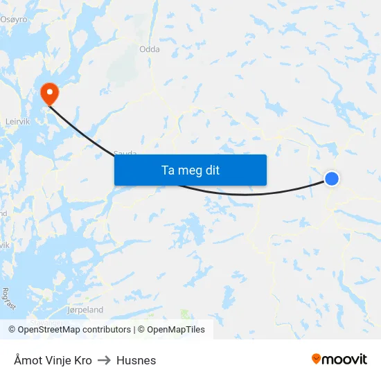 Åmot Vinje Kro to Husnes map