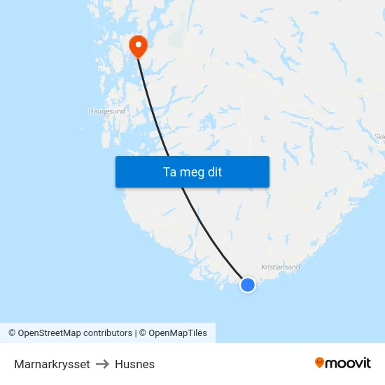 Marnarkrysset to Husnes map