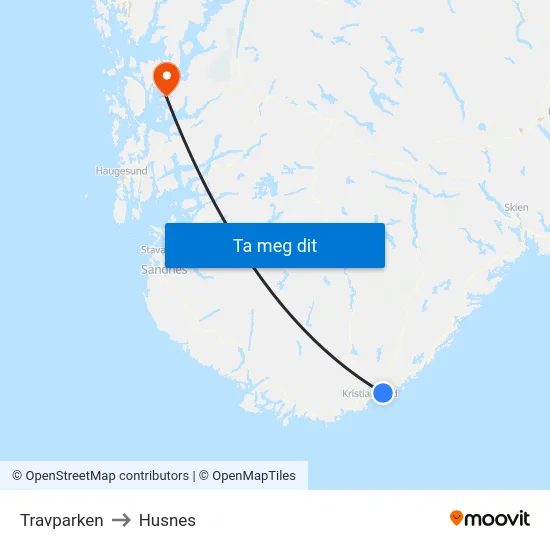 Travparken to Husnes map