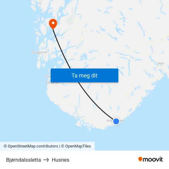 Bjørndalssletta to Husnes map