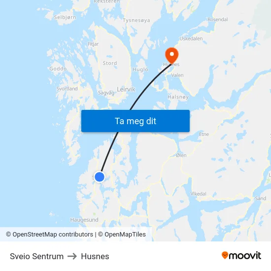 Sveio Sentrum to Husnes map