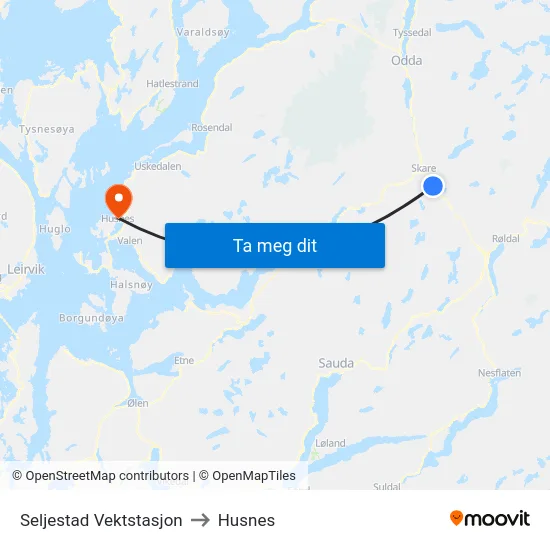 Seljestad Vektstasjon to Husnes map