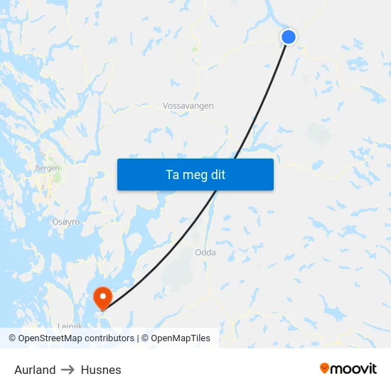 Aurland to Husnes map