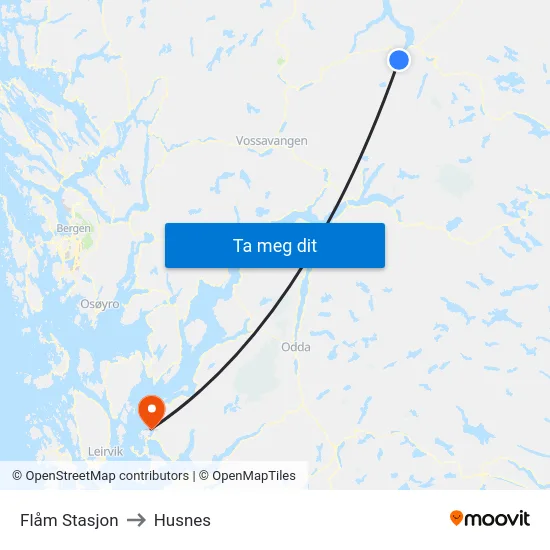 Flåm Stasjon to Husnes map