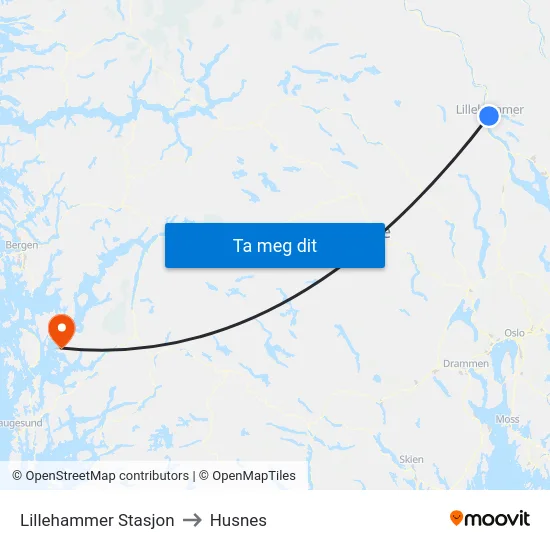 Lillehammer Stasjon to Husnes map