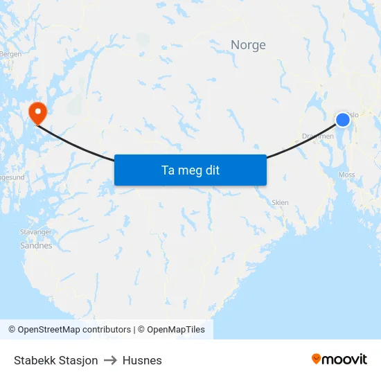 Stabekk Stasjon to Husnes map