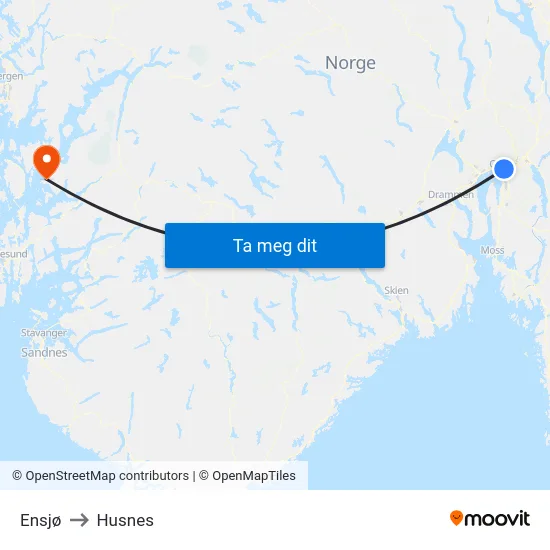 Ensjø to Husnes map