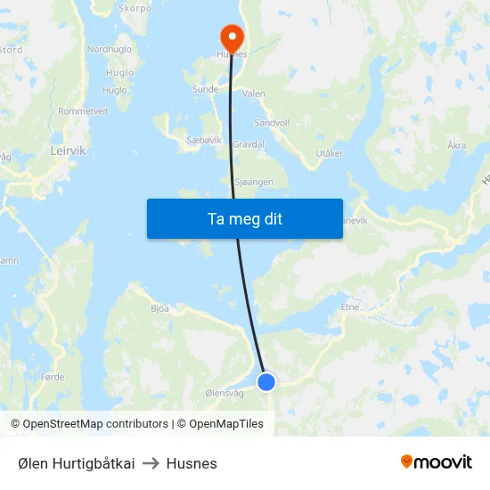 Ølen Hurtigbåtkai to Husnes map