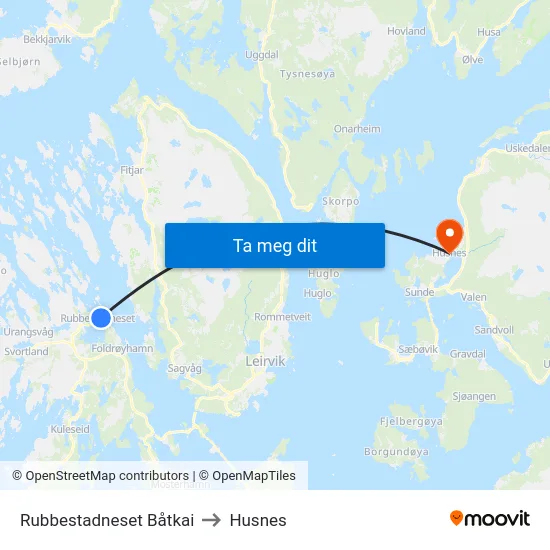 Rubbestadneset Båtkai to Husnes map