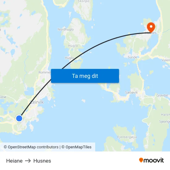 Heiane to Husnes map