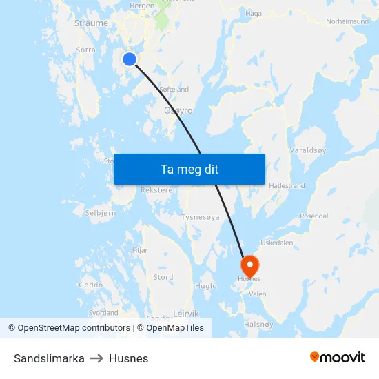 Sandslimarka to Husnes map