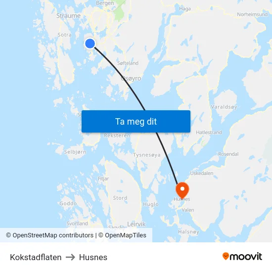 Kokstadflaten to Husnes map