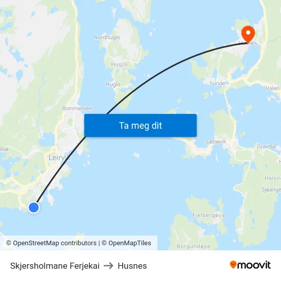 Skjersholmane Ferjekai to Husnes map