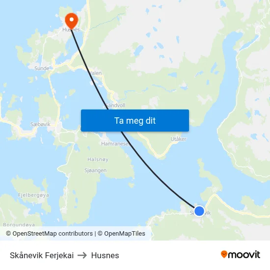 Skånevik Ferjekai to Husnes map