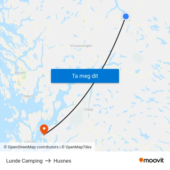 Lunde Camping to Husnes map
