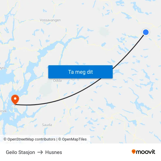 Geilo Stasjon to Husnes map