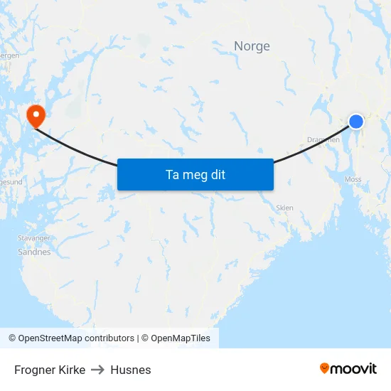 Frogner Kirke to Husnes map