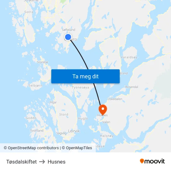 Tøsdalskiftet to Husnes map