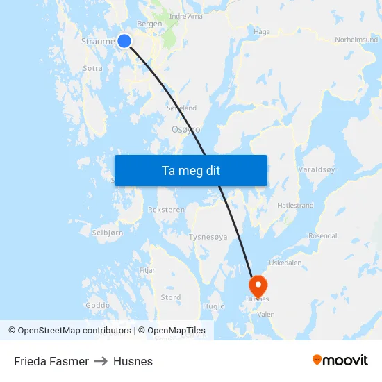 Frieda Fasmer to Husnes map