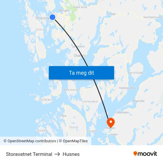 Storavatnet Terminal to Husnes map