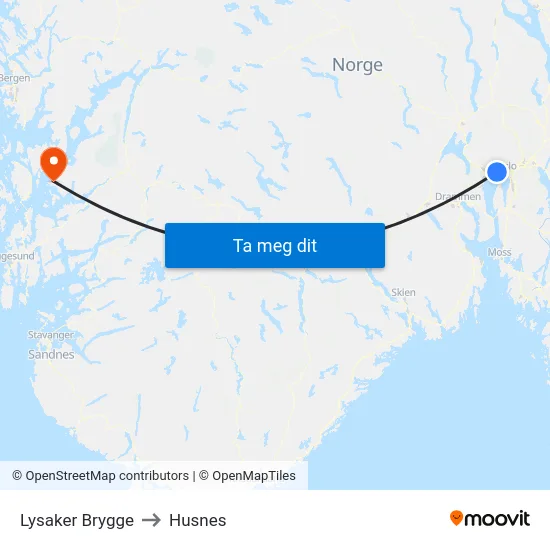 Lysaker Brygge to Husnes map
