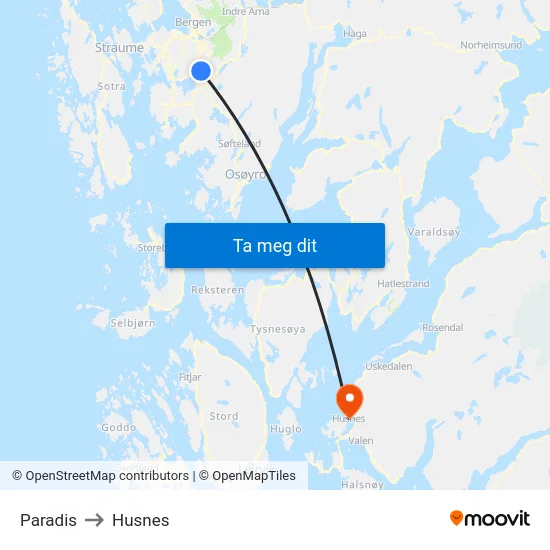 Paradis to Husnes map