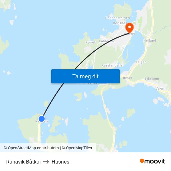 Ranavik Båtkai to Husnes map