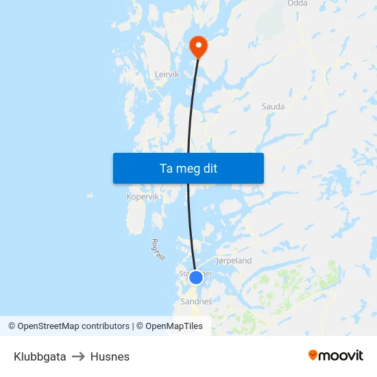 Klubbgata to Husnes map