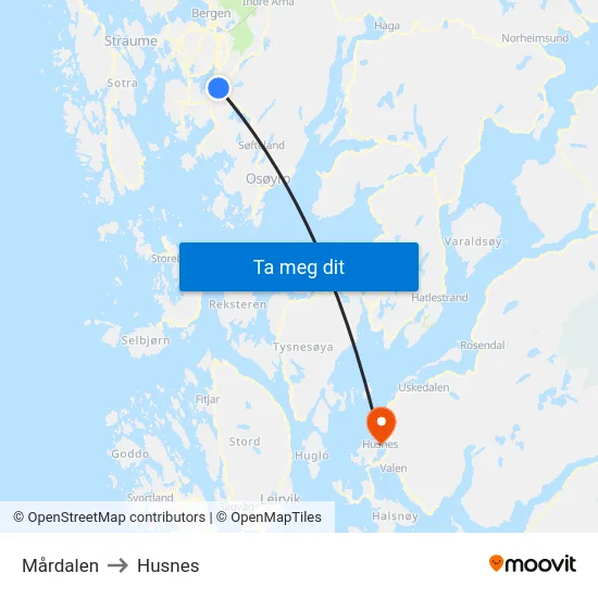 Mårdalen to Husnes map