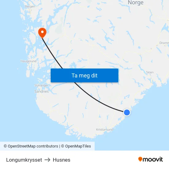 Longumkrysset to Husnes map