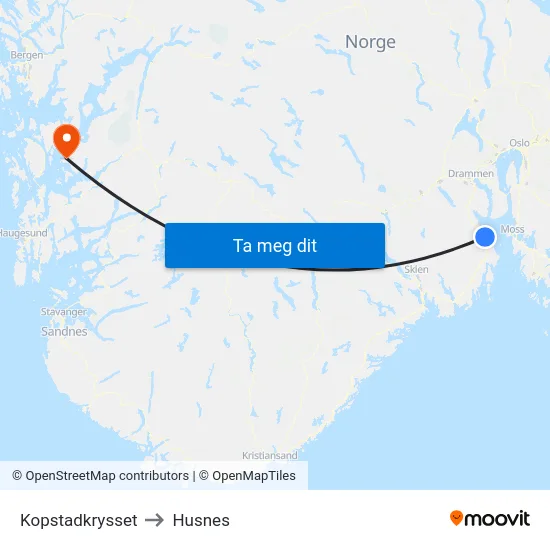 Kopstadkrysset to Husnes map