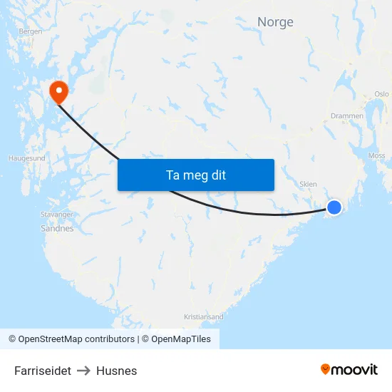 Farriseidet to Husnes map