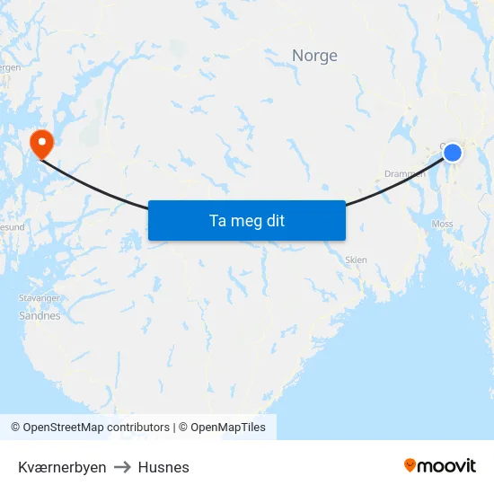 Kværnerbyen to Husnes map