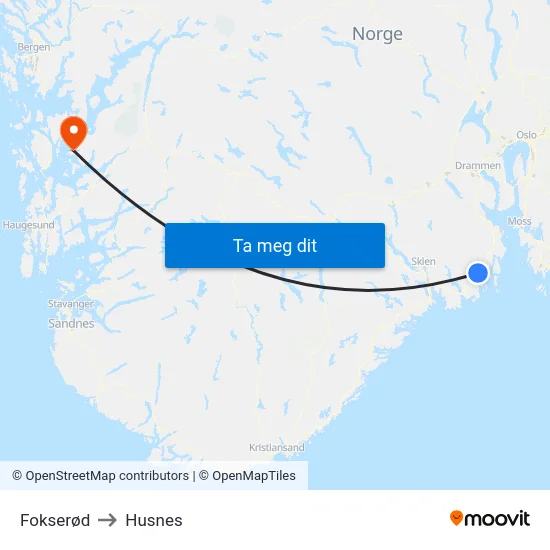 Fokserød to Husnes map